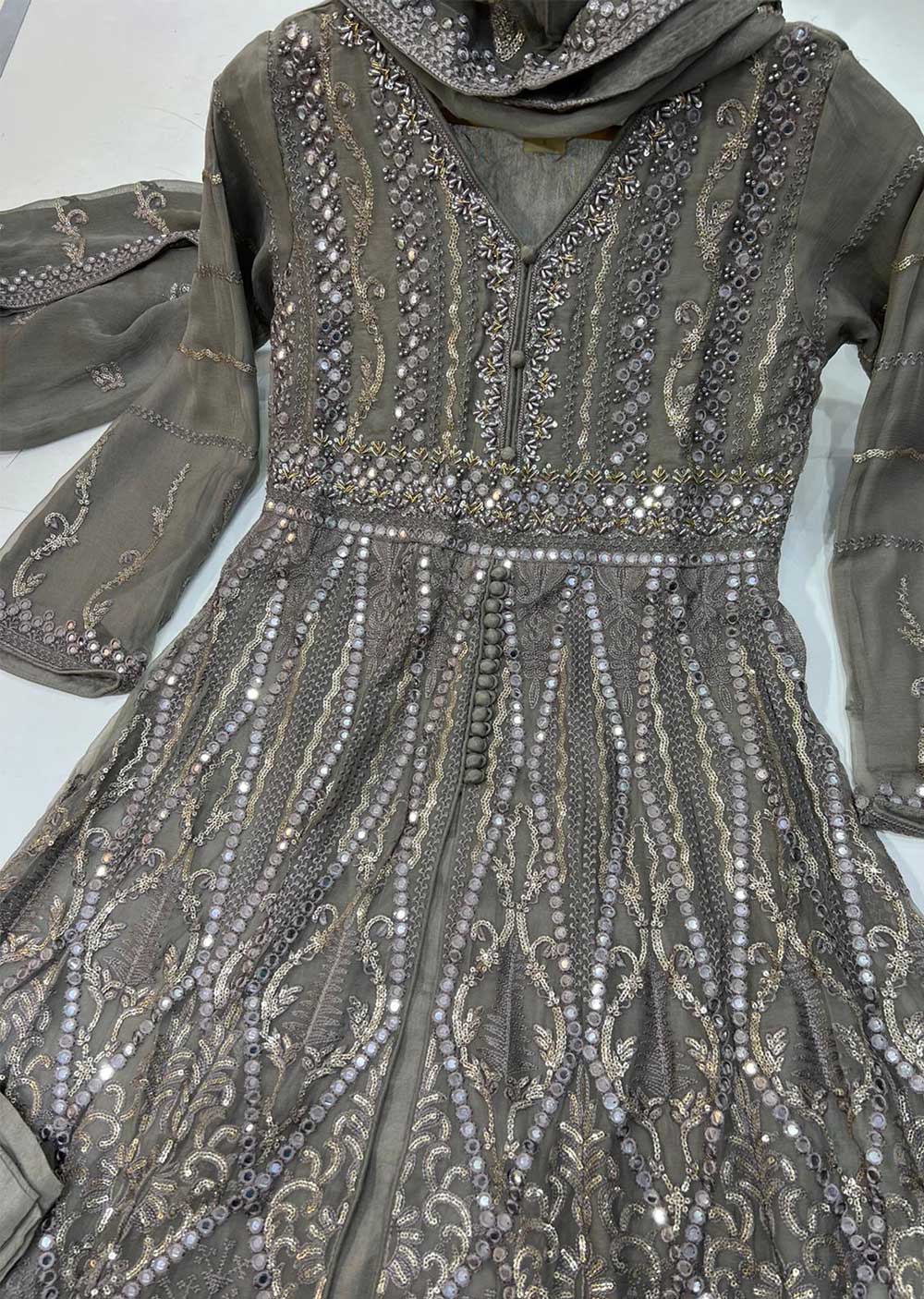 PS0800 Readymade Grey Chiffon Wedding Suit - Image 2