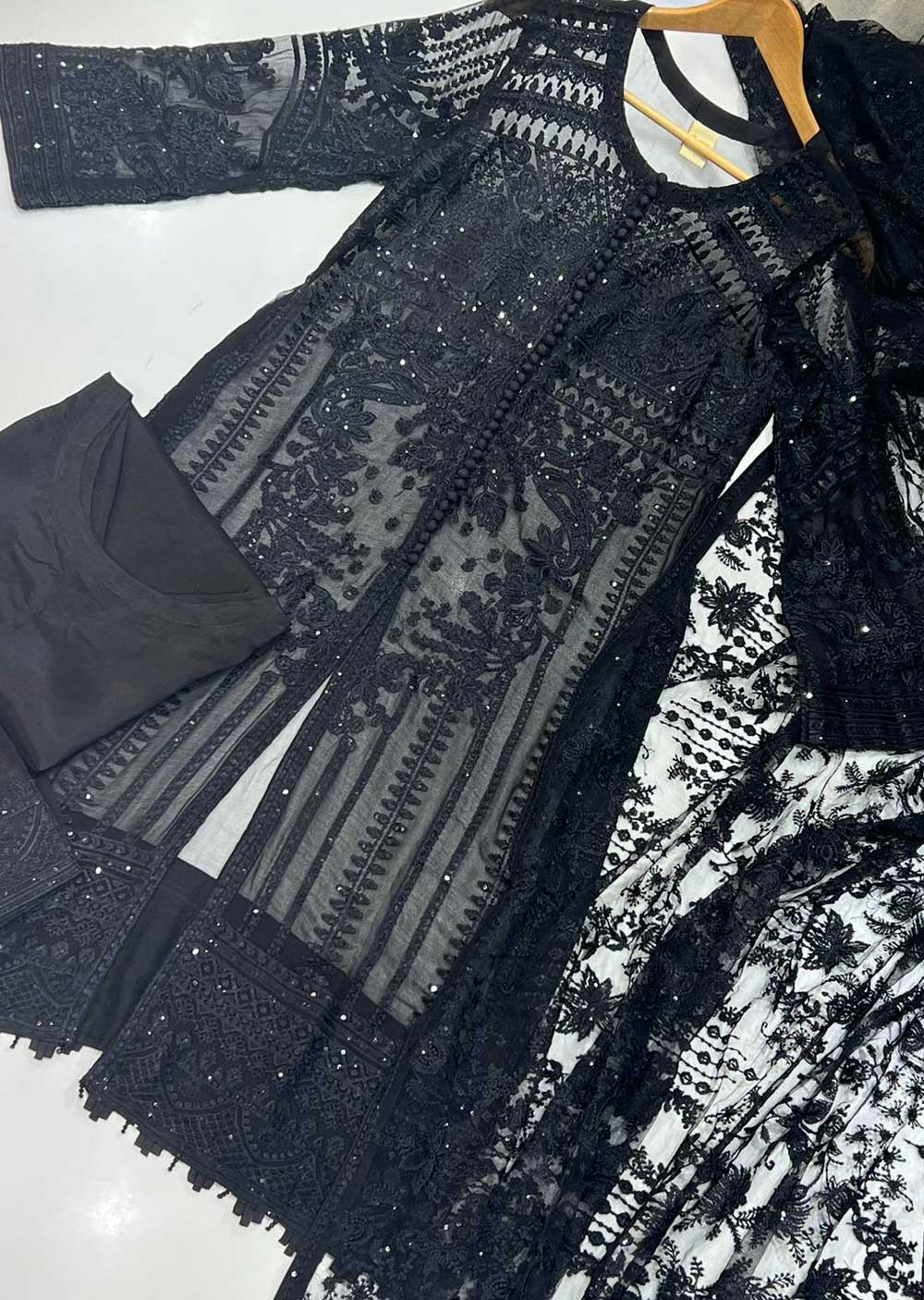 PS1664 Black Readymade Chiffon Suit - Image 2
