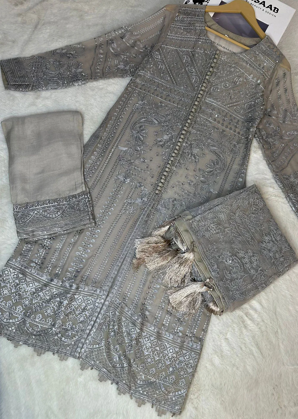 PS1664 Light Grey Readymade Chiffon Suit