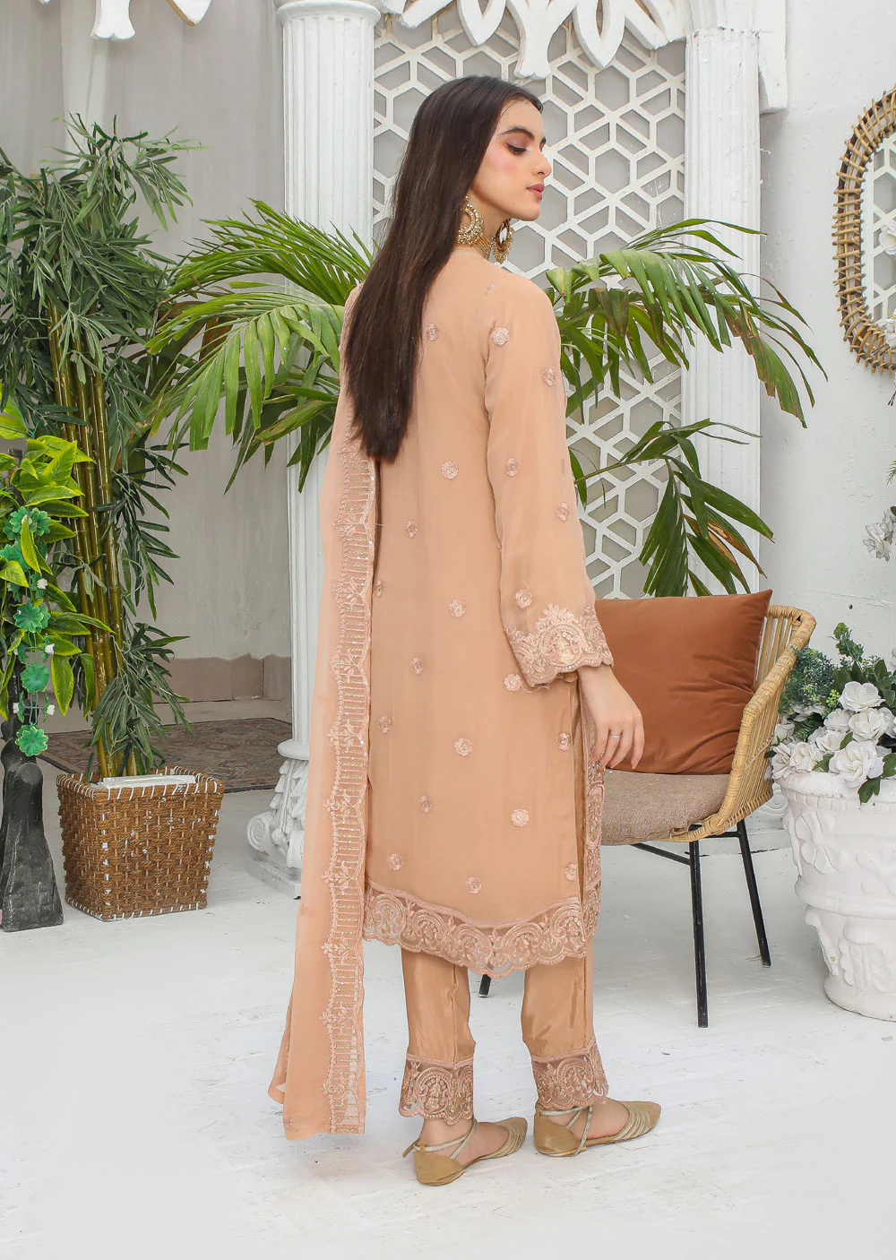 PS1670 Readymade Peach Chiffon Suit - Image 4