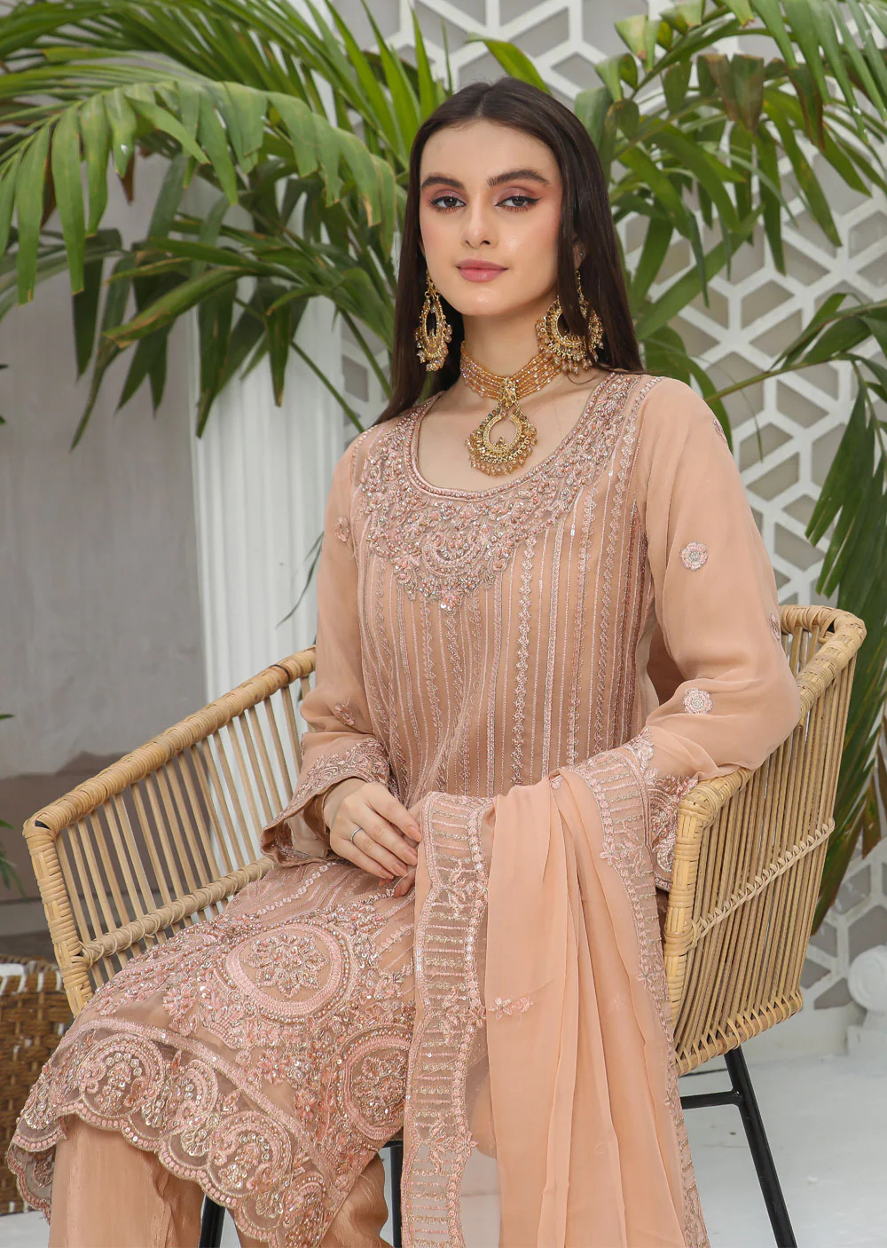 PS1670 Readymade Peach Chiffon Suit - Image 5