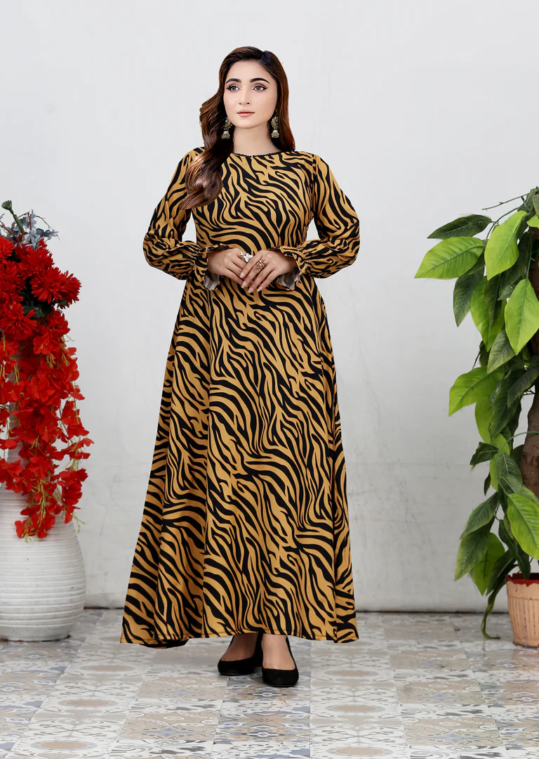 QD206 Printed Linen Long Modest Dress