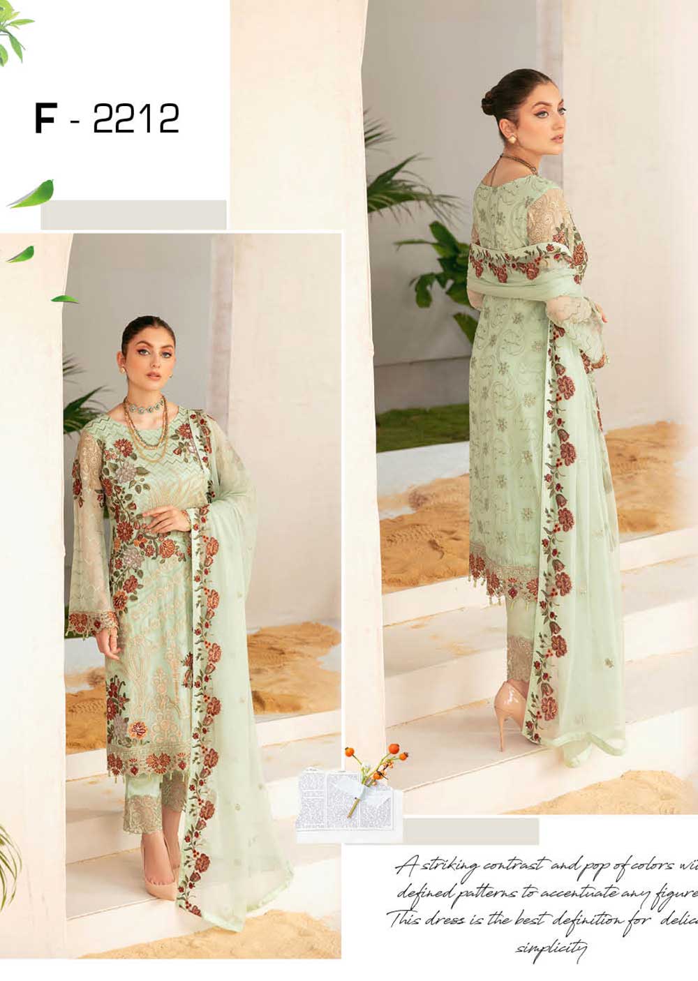 R-2212-R - Readymade - Chiffon Collection by Ramsha Vol 22 - Image 2