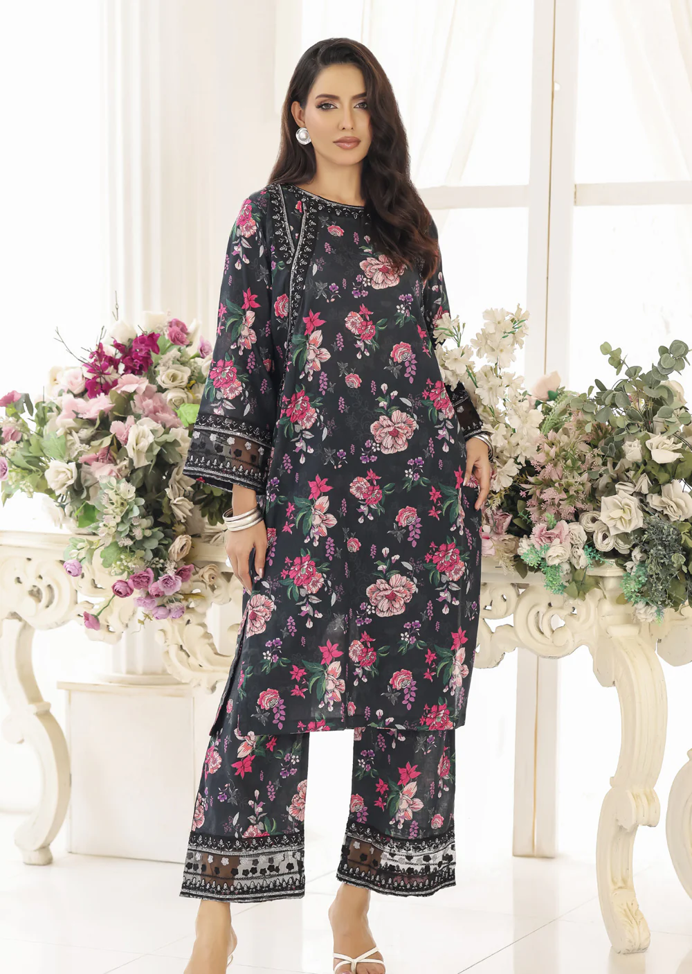 RBY-107 - RABIYA -Black Cotton 2 Piecce Co-ord Farshi