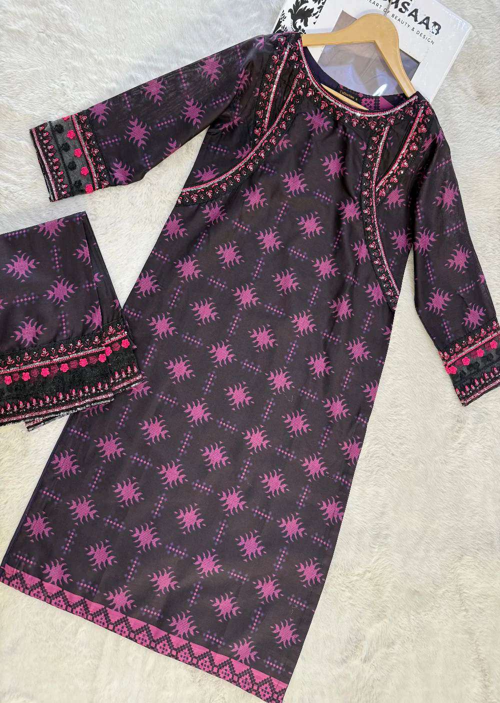 RBY-108 - RABIYA -Black Cotton 2 Piecce Co-ord Farshi