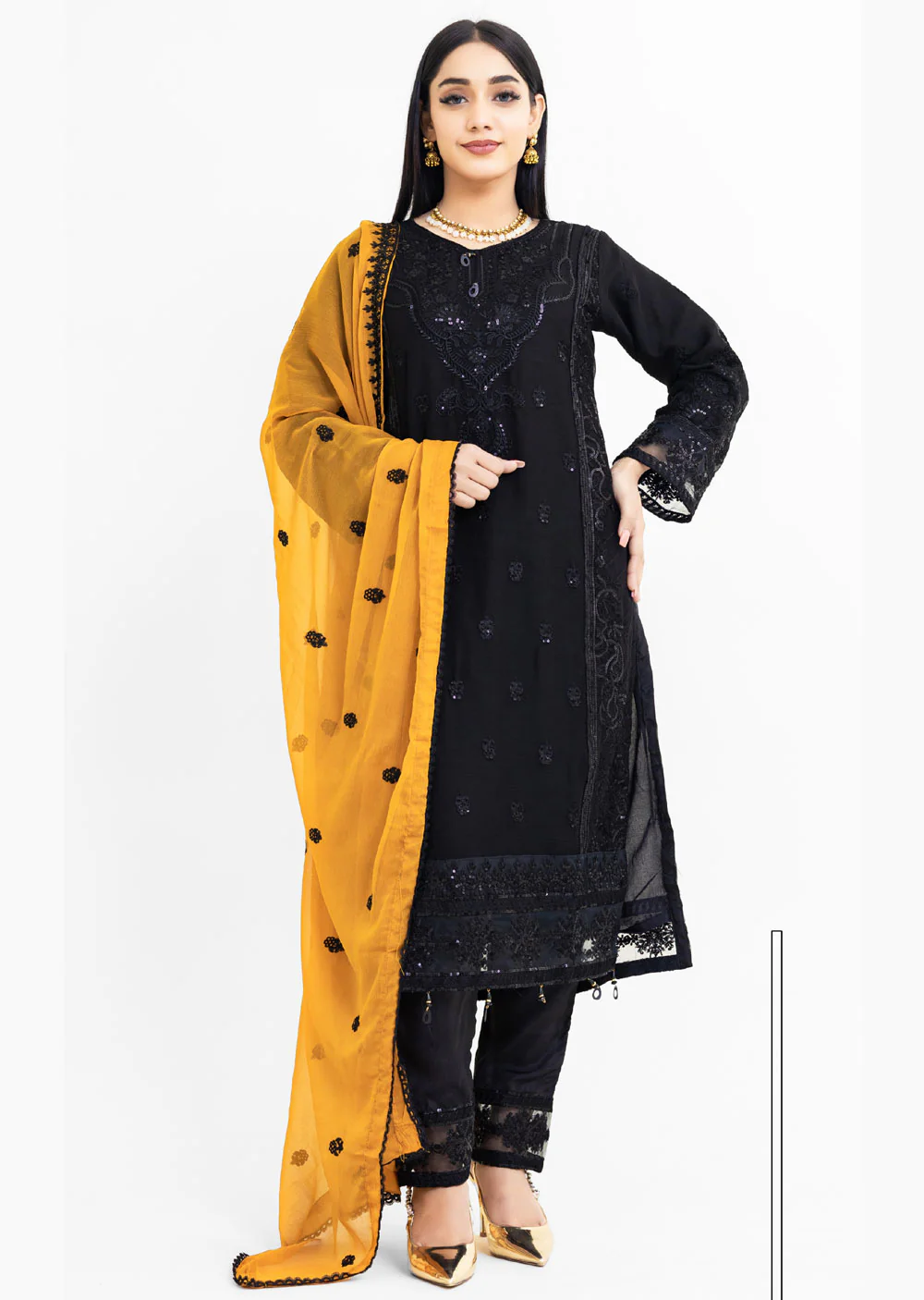 RGZ4018 Readymade Black/Mustard Chiffon suit Mummy and Me