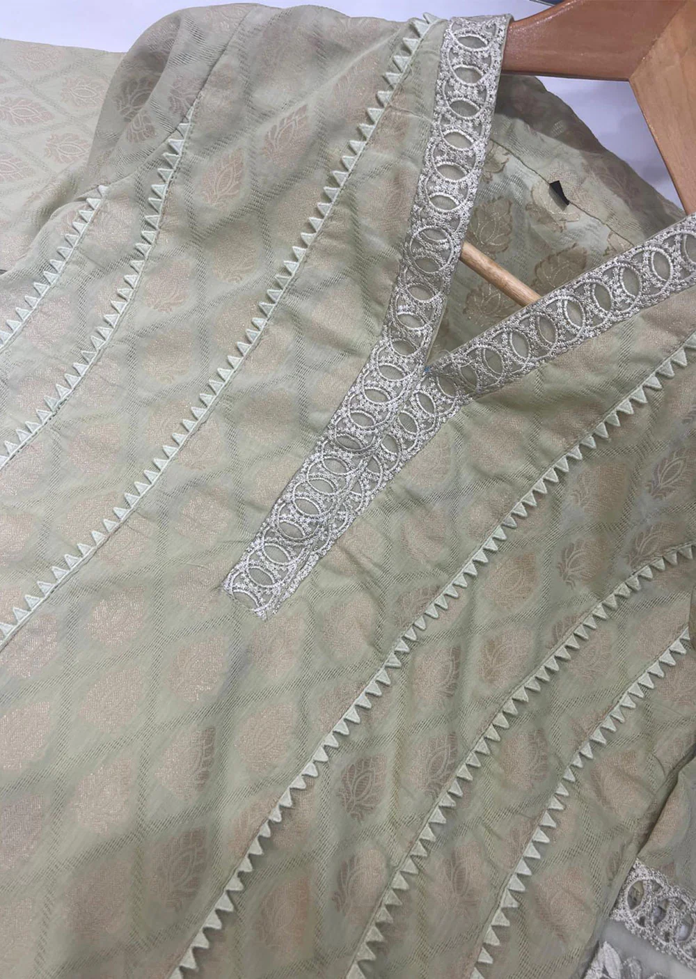RGZ699 Readymade Green Cotton Jaquard Kurti - Image 2