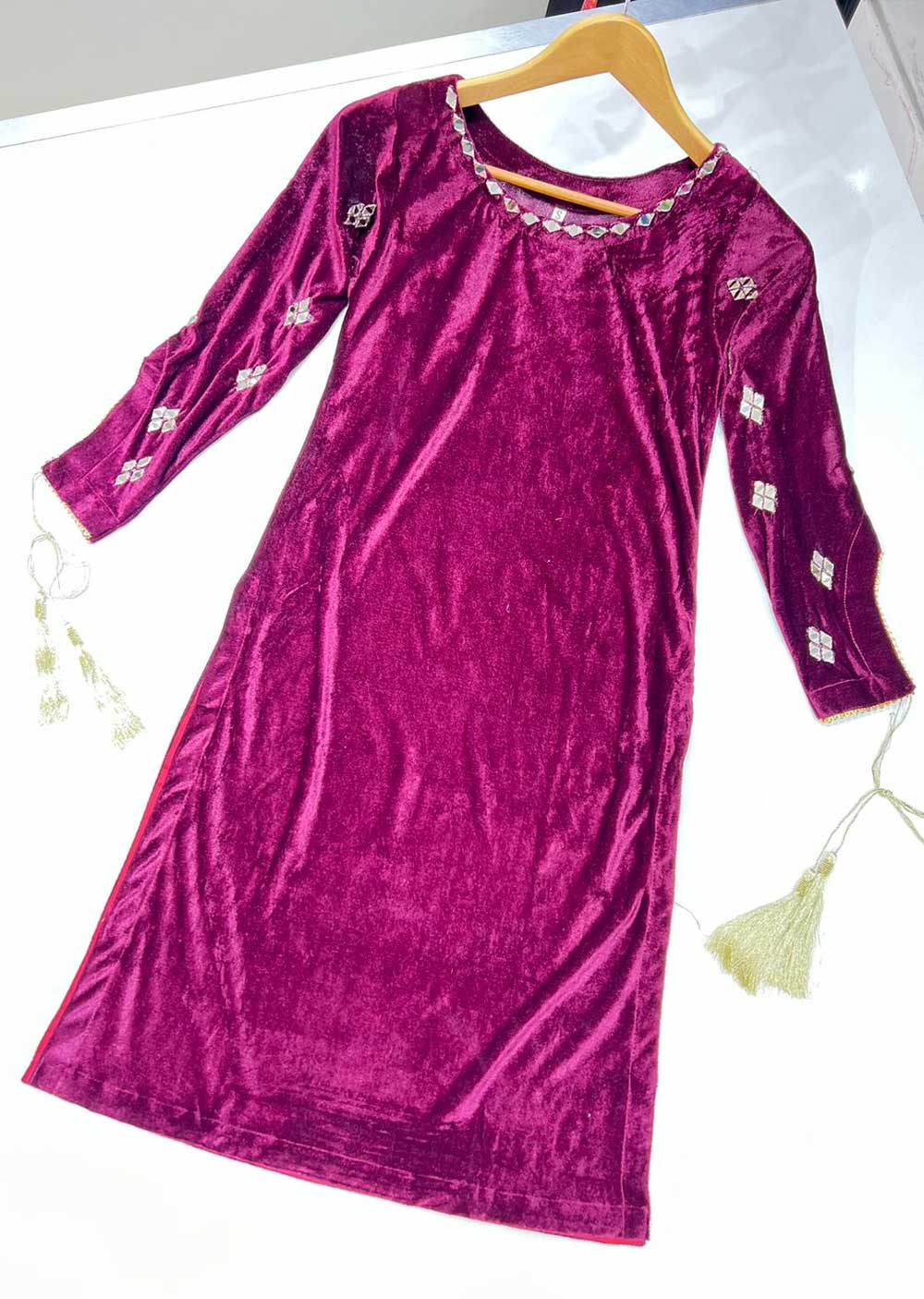 RGZ787 Plum Readymade Velvet Shirt Kurti