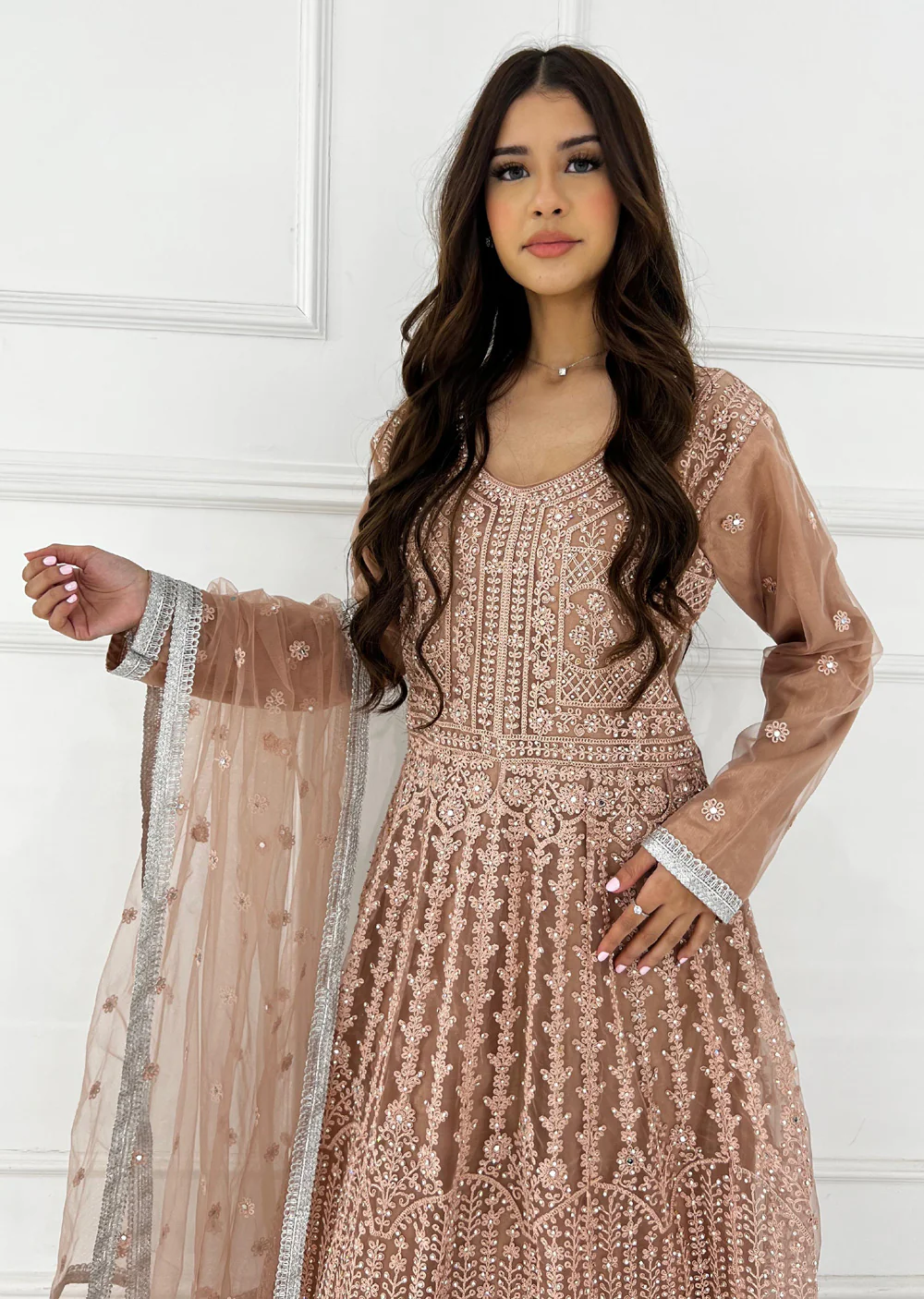 RH2109 Mayal - Peach Fancy Net Maxi Dress - Image 2