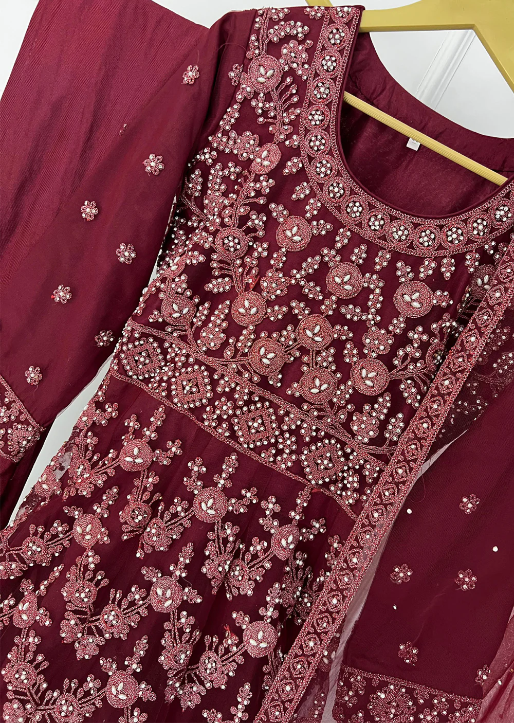 RH2113 Arya - Maroon Fancy Net Maxi Dress - Image 6
