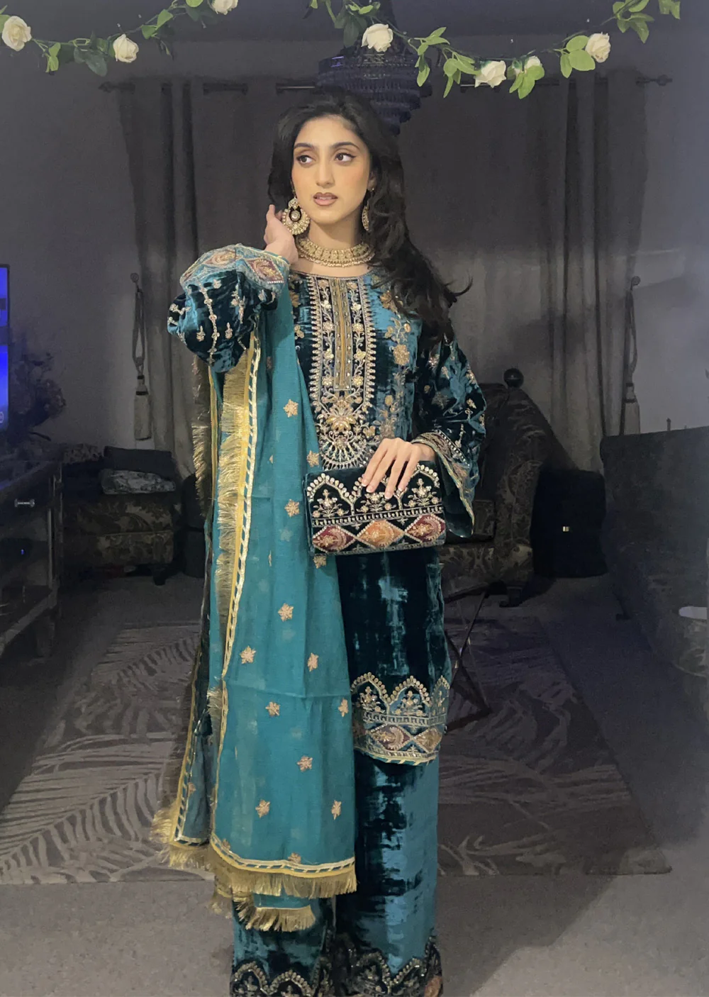 RK6102 - Teal Readymade Velvet Suit - Image 7