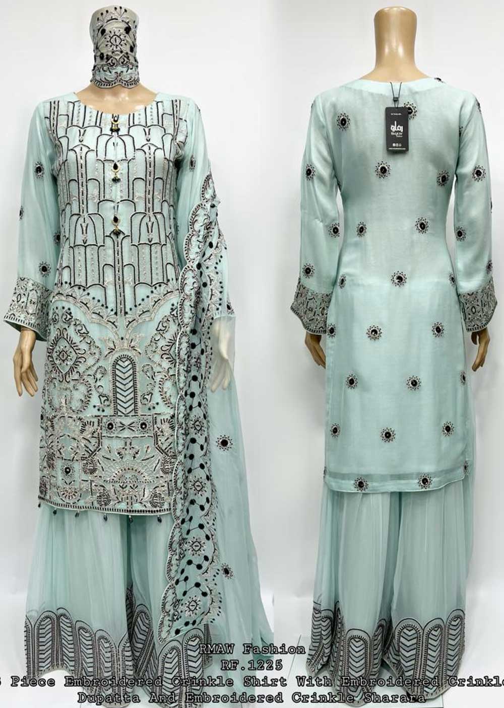 RMW-1325 Mint Chiffon Shararah Suit