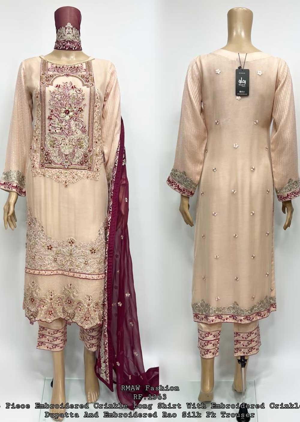 RMW-1363 Peach Partywear Chiffon Suit