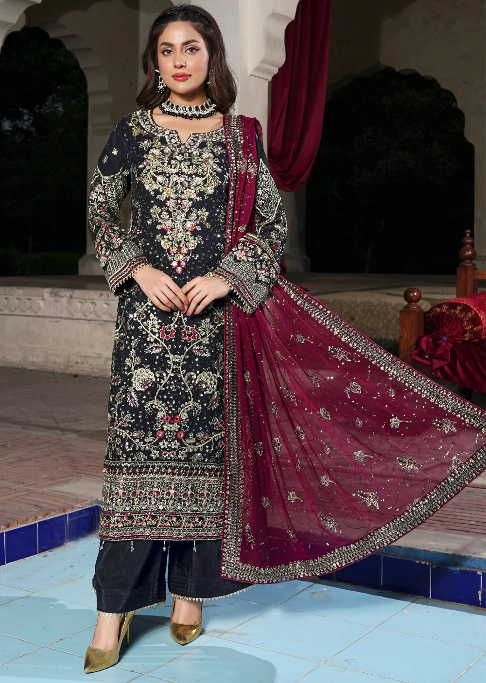 RMW-1561 - Readymade Partywear Chiffon Suit - Image 4