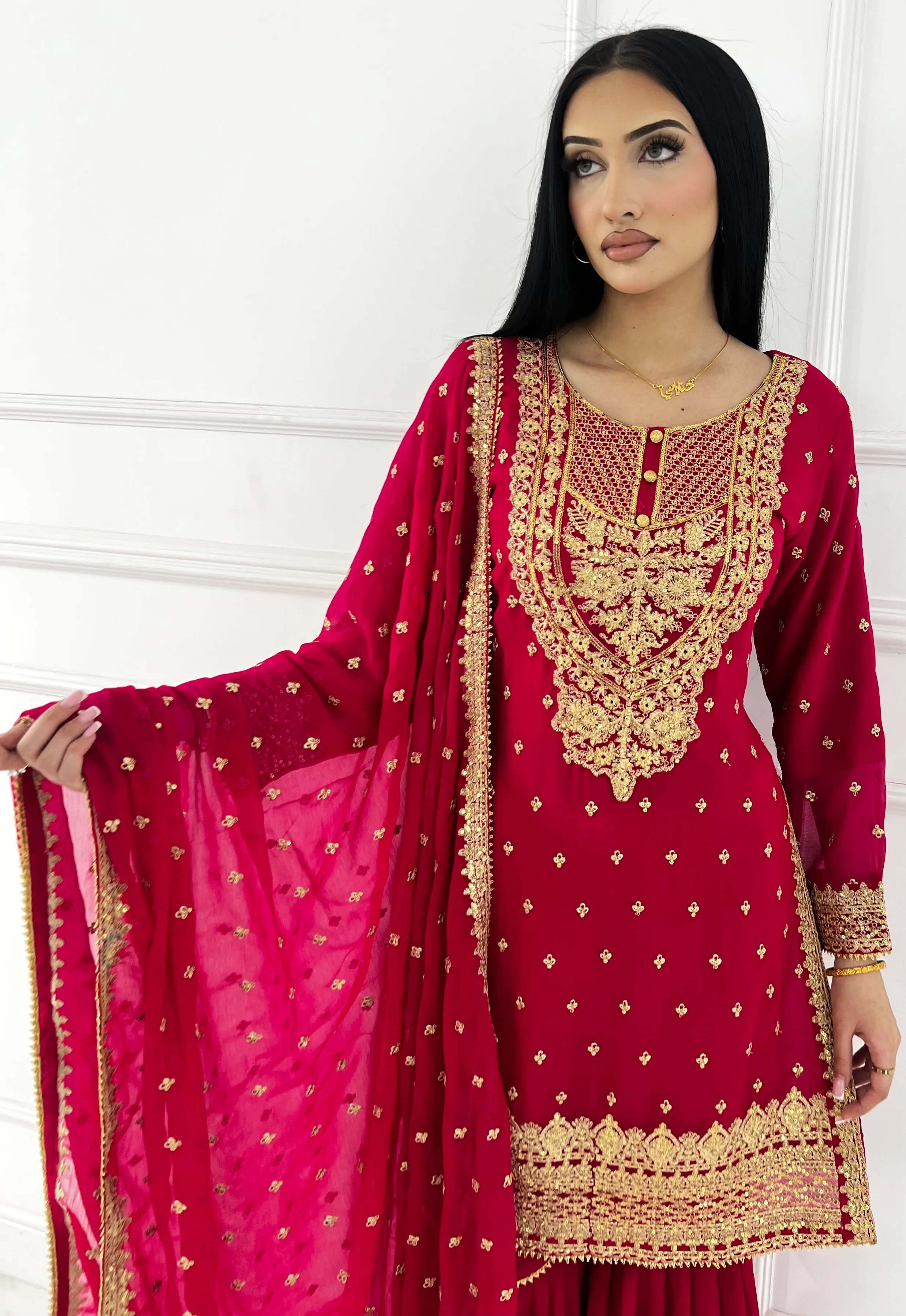 Shaz1902 - Readymade Chiffon Shararah Suit - Image 6