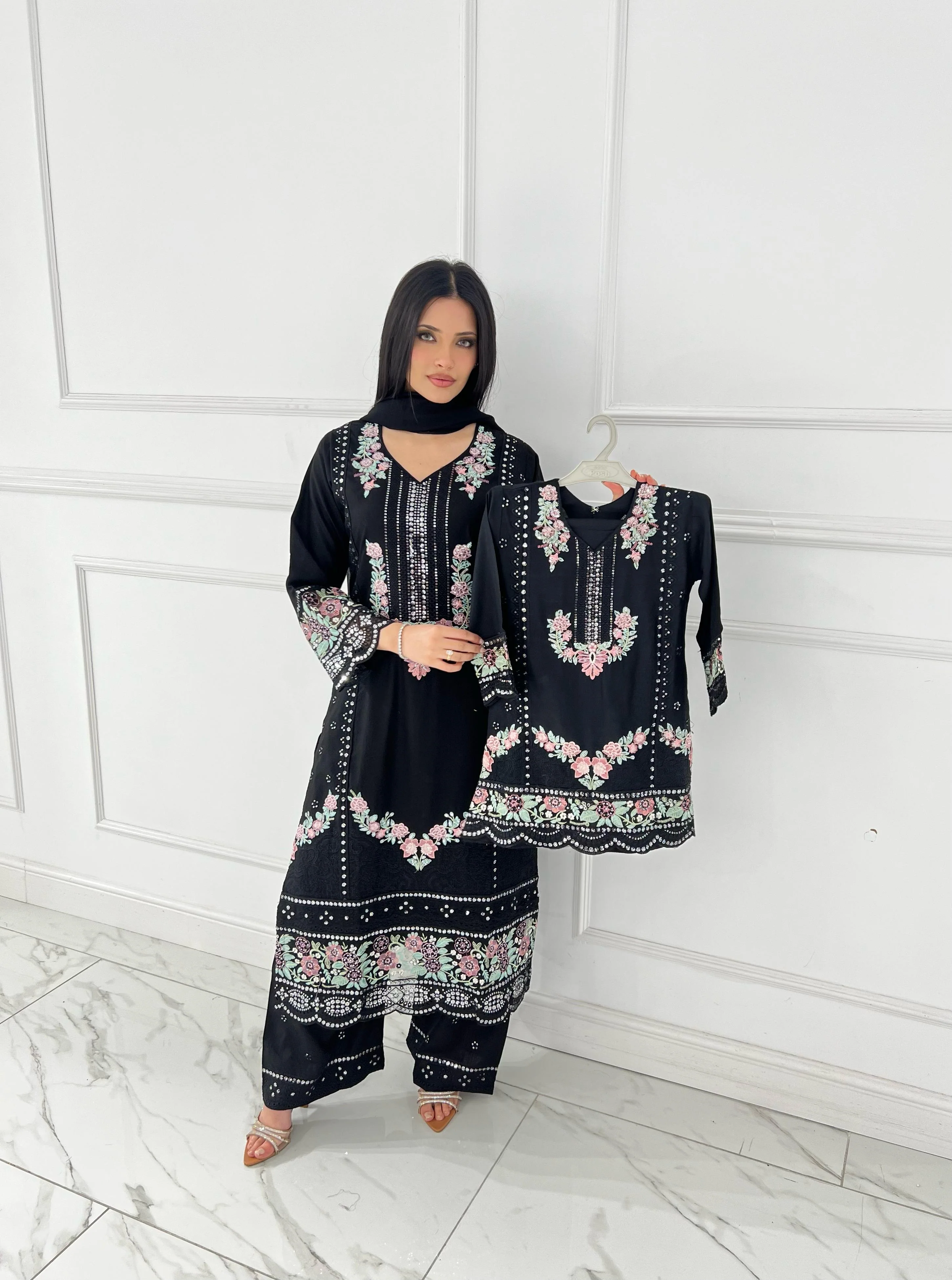 SHAZ9007 Chiffon Embroidered Mummy n Me Suits - Image 19