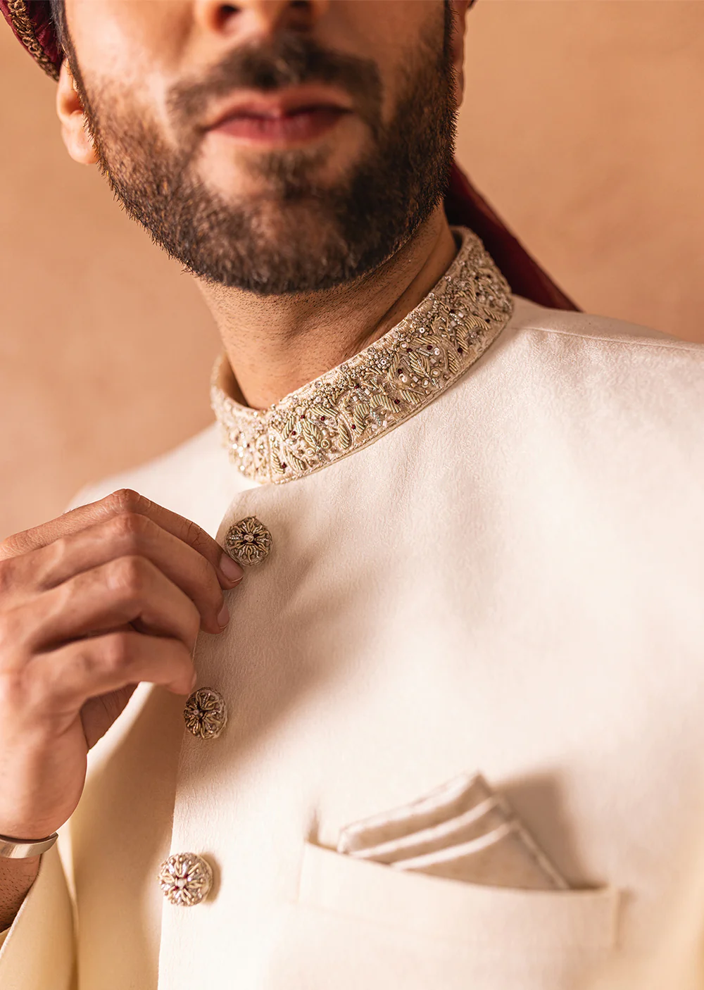 SHR-03 - Cream - Readymade Mens Sherwani 2024 - Image 3