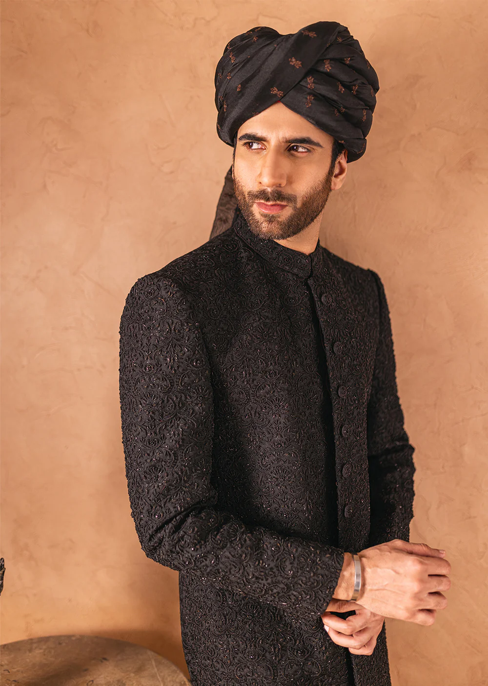 SHR-13 - Black - Readymade Mens Sherwani 2024 - Image 2