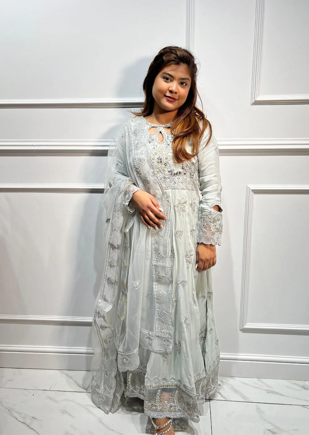 SJ-115 Grey Readymade Fancy Chiffon Suit