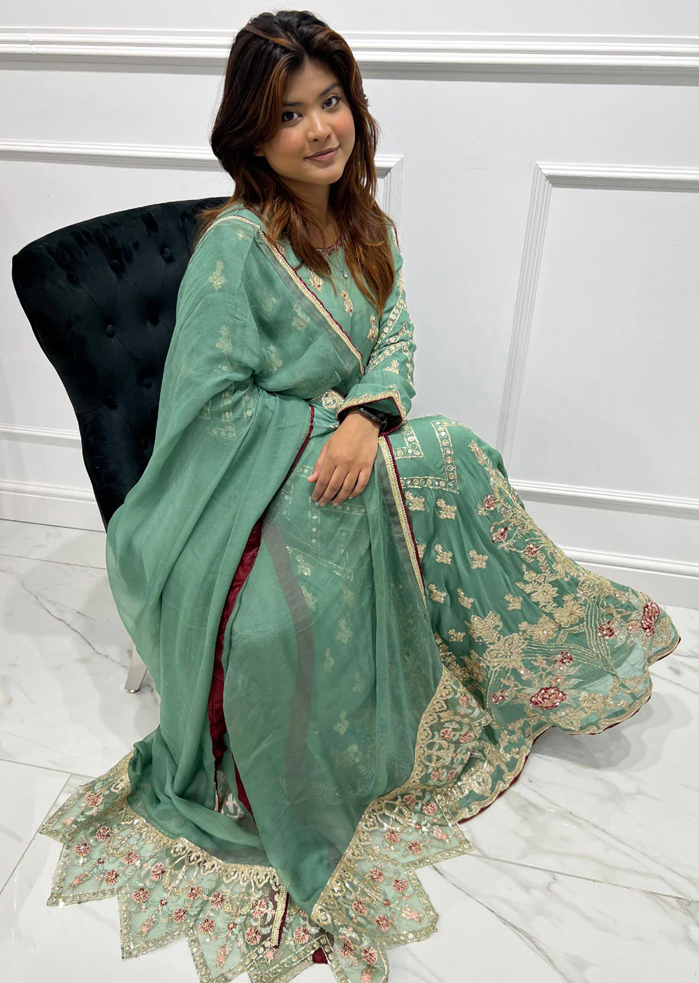 SJ030 Green Readymade Fancy Chiffon Suit - Image 6
