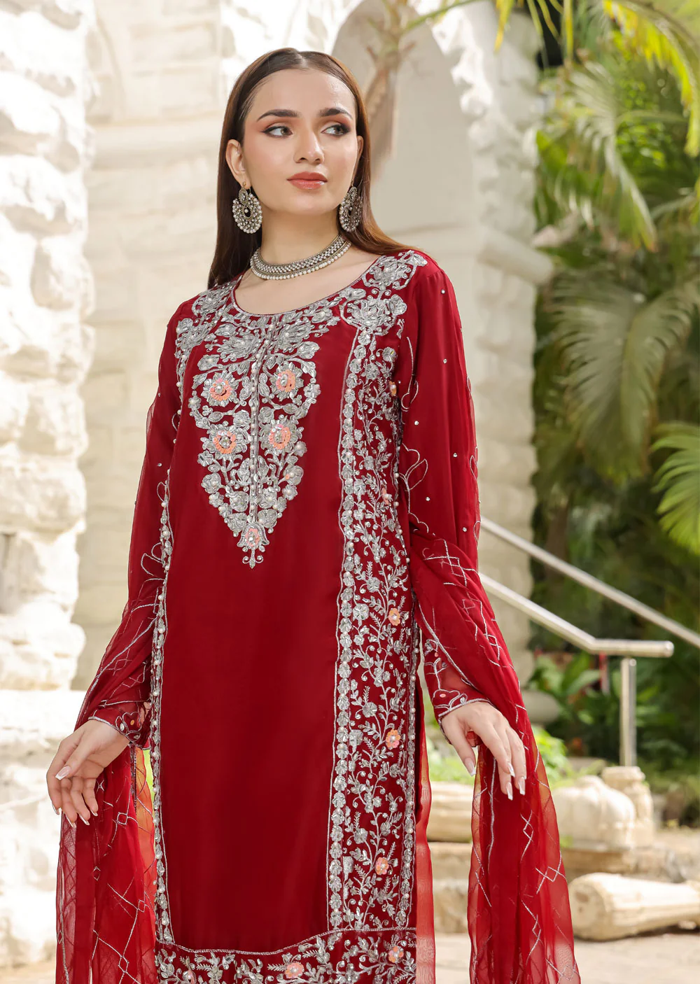 SLM610 Reha - Readymade Maroon Chiffon Outfit - Image 3