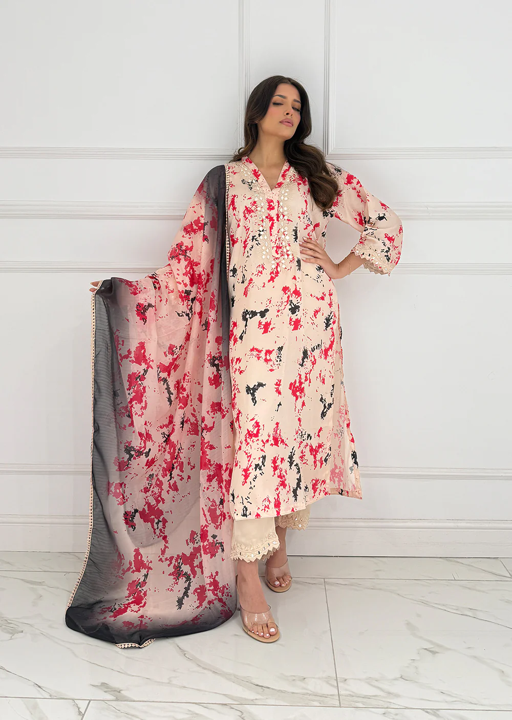 SMR3102 Yumna - Gold/Pink Readymade Silk Suit - Image 3