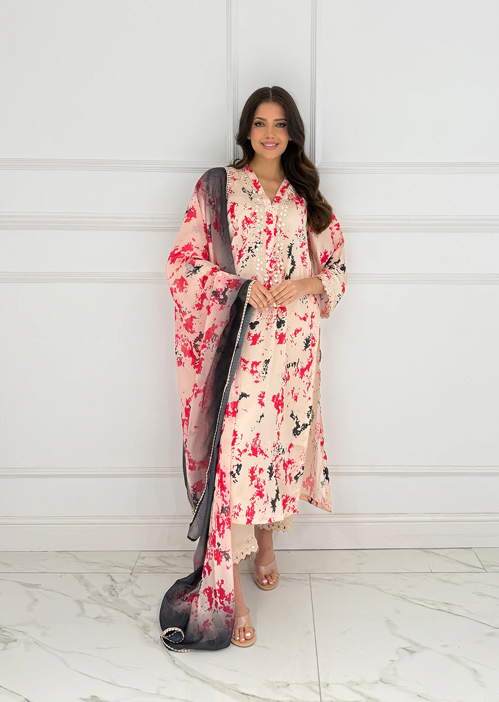 SMR3102 Yumna - Gold/Pink Readymade Silk Suit - Image 4