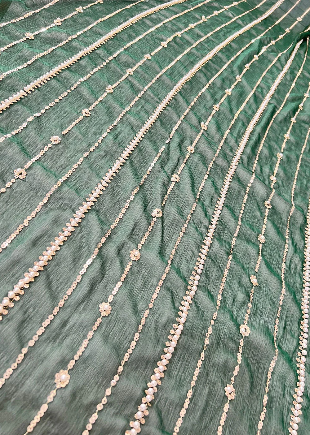 SMR701 - Ziva Drak Green chiffon Wedding Duppatta - Image 2