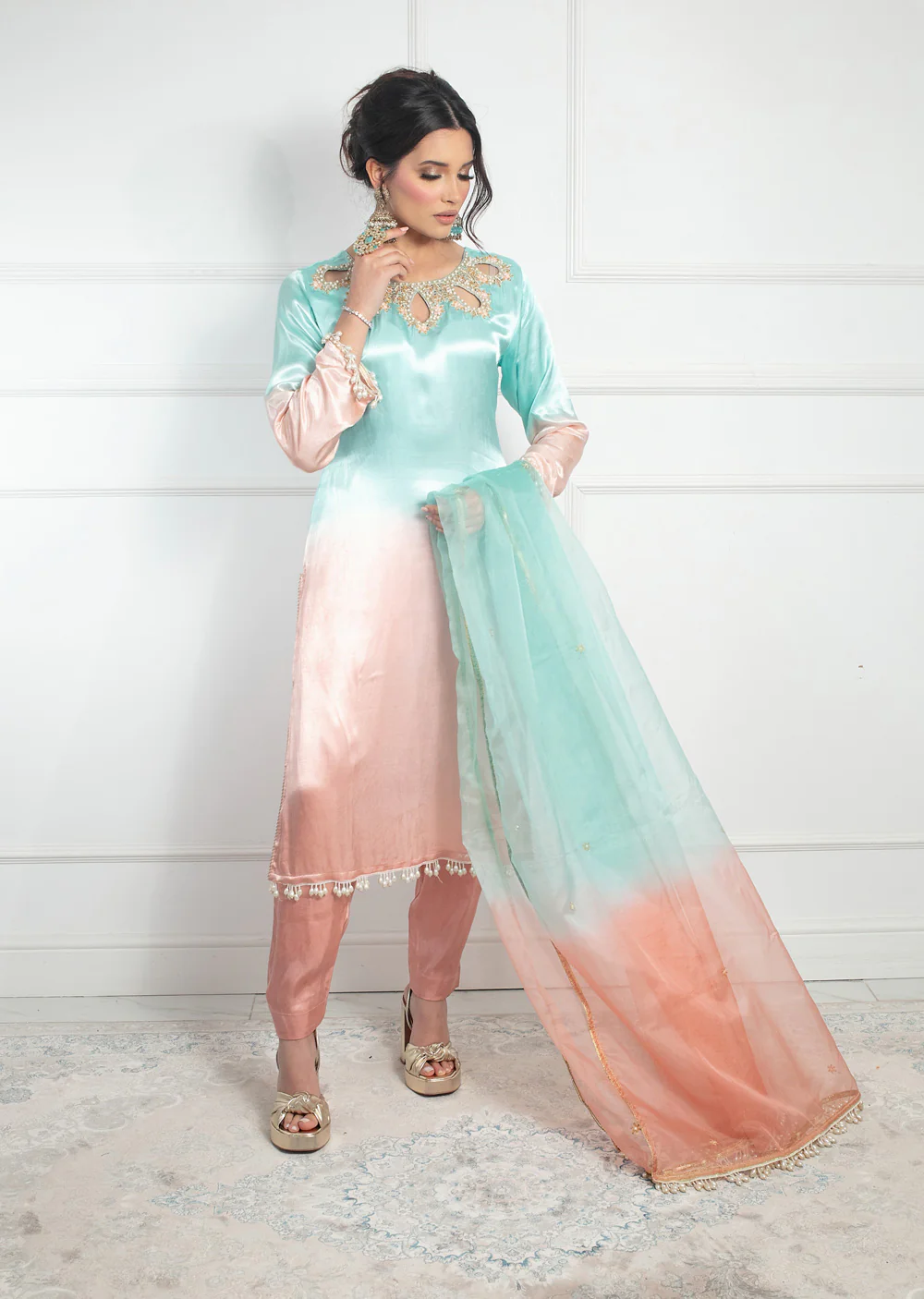 SRB1304 - Aleesha - Turq/Pink Tie Dye Outfit - Sehrish.B Designer - Image 2