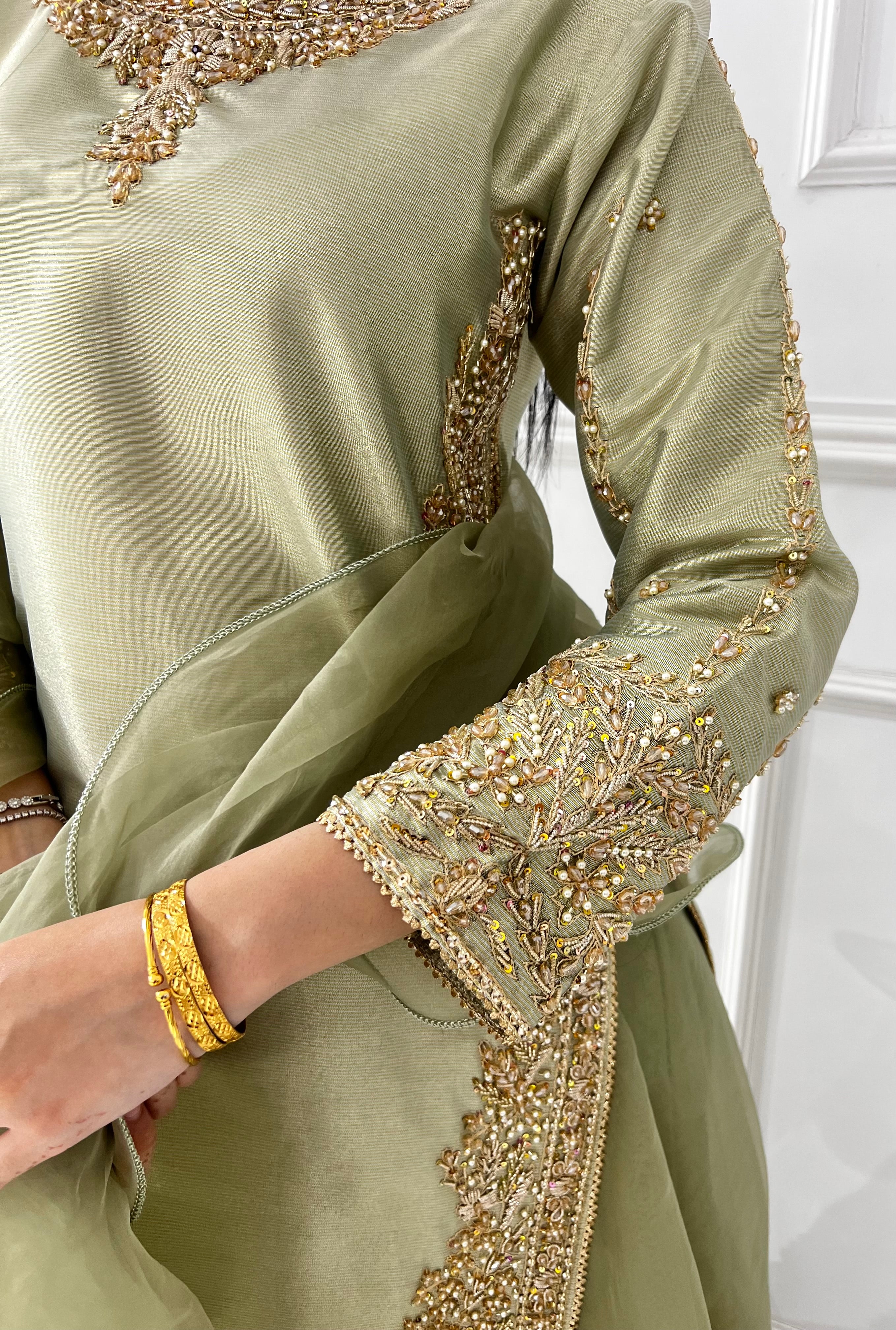 SRB1408 - Saiyaara - Sage Green Sehrish B Designer - Image 4