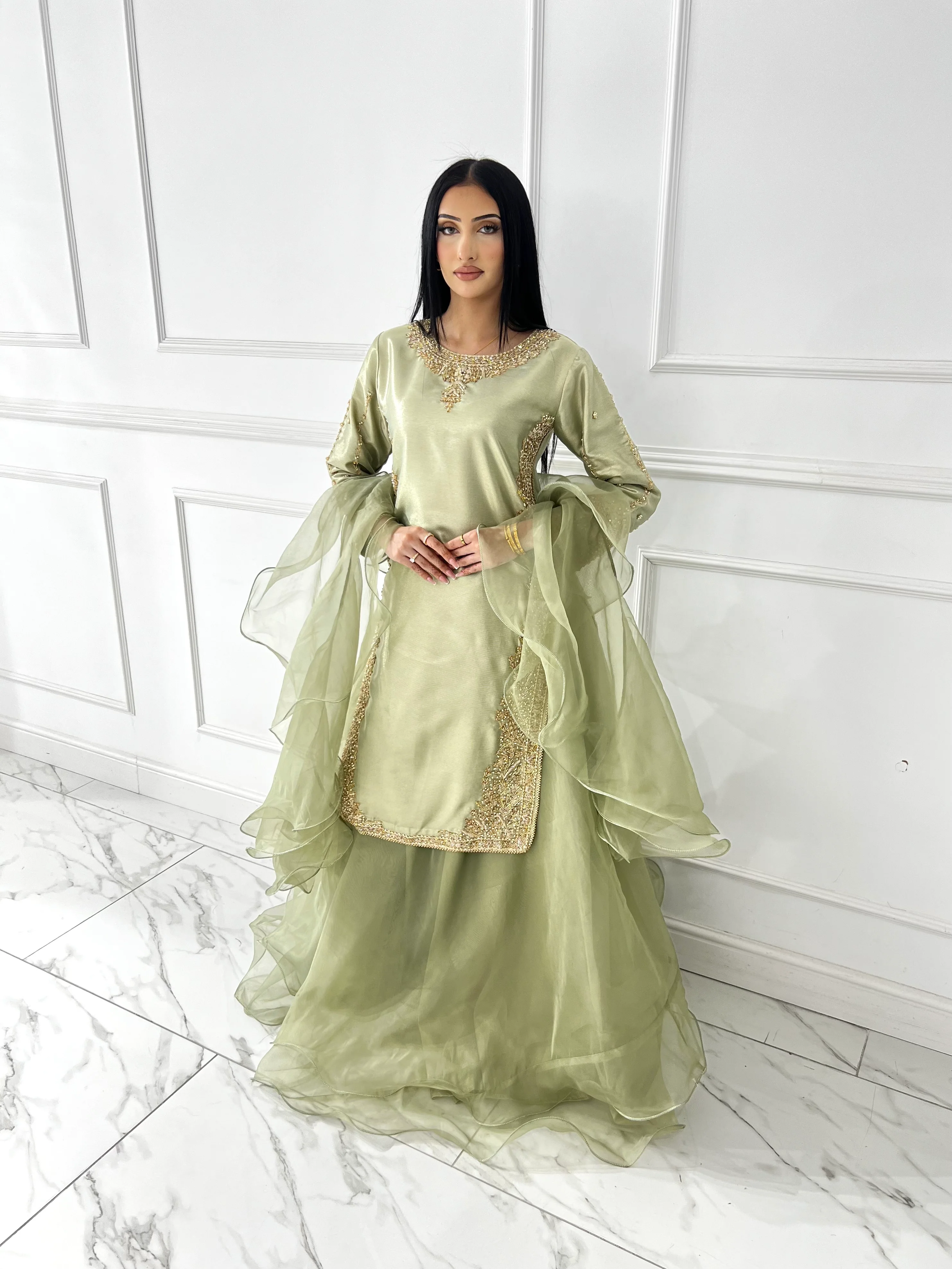 SRB1408 - Saiyaara - Sage Green Sehrish B Designer - Image 7