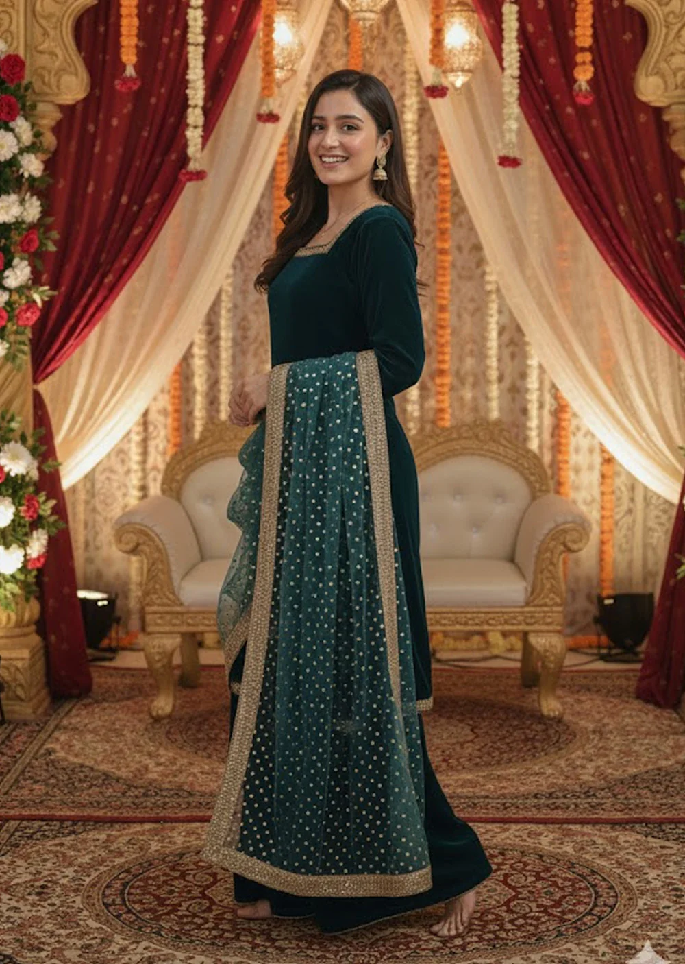 SRB27 -Readymade Teal Velvet Sehrish B Formals - Image 2