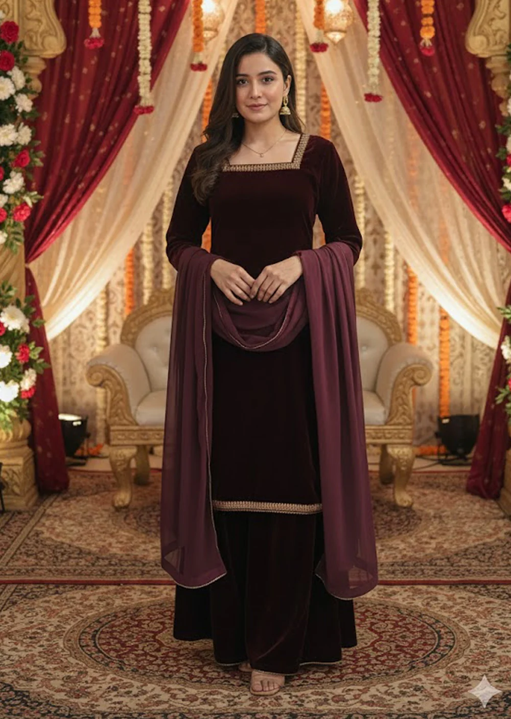 SRB27 -Readymade Maroon Velvet Sehrish B Formals