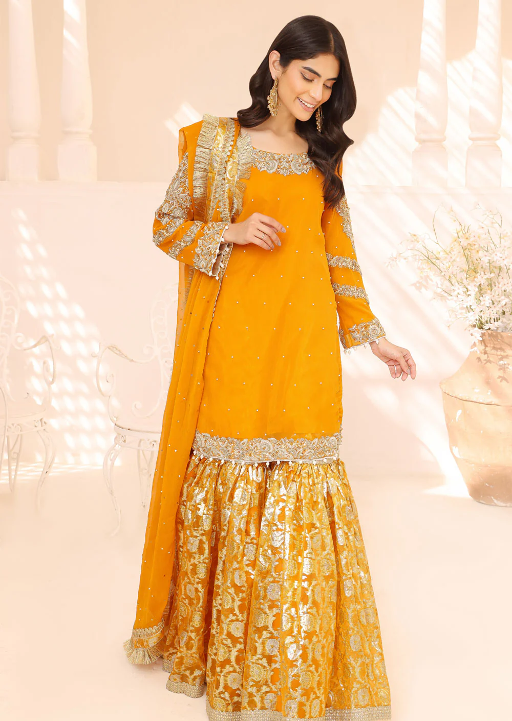 SRB905 Nazzar Orange Ghararah Outfit by Sehrish B