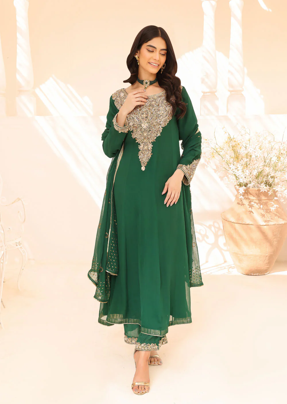 SRB906 Rehana- Bottle Green Maxi Outfit by Sehrish B - Image 2
