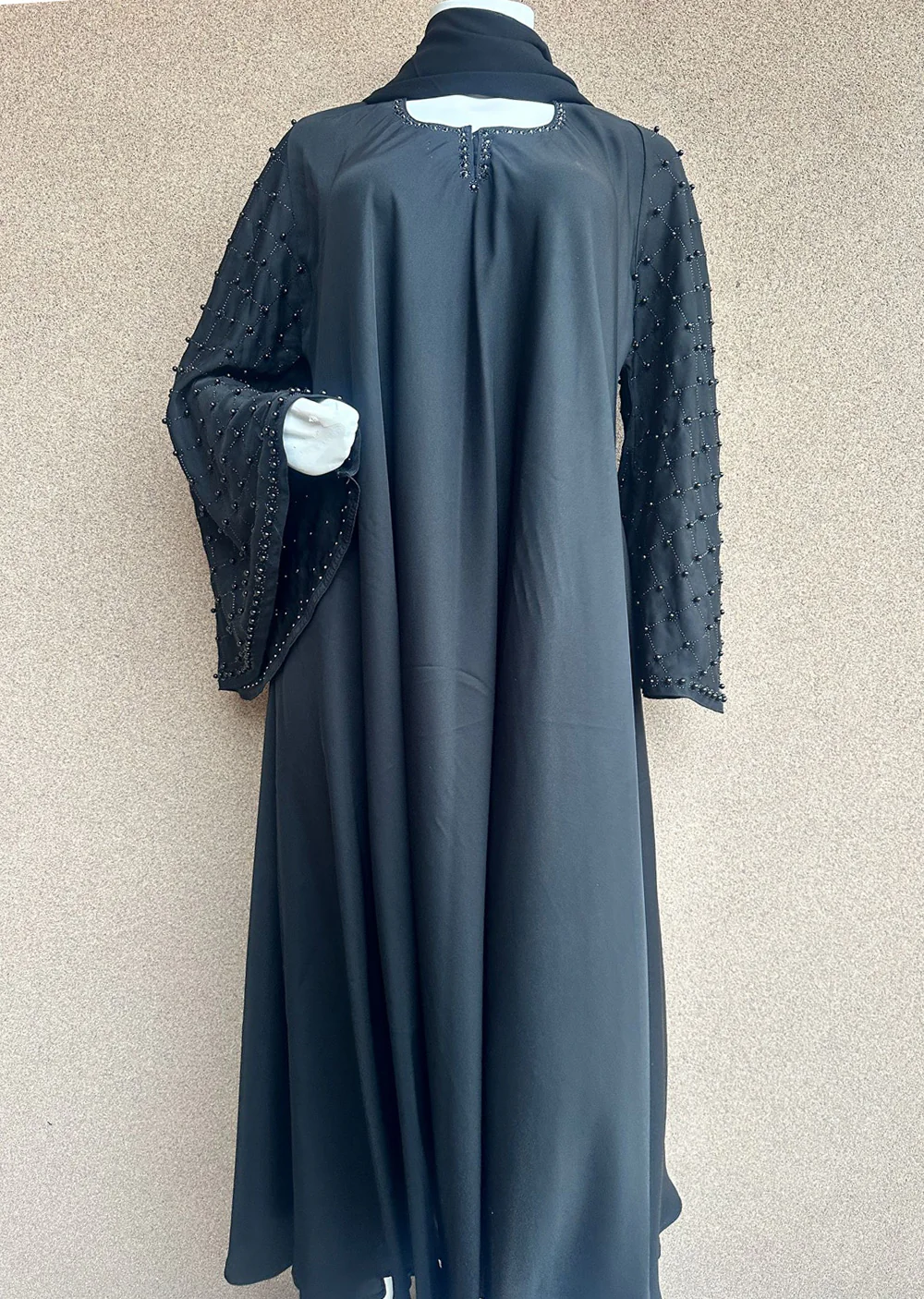 TAYB-05 - Black on Black - Full Square Beaded Heavy Sleeves - Tayyab Abaya 2025