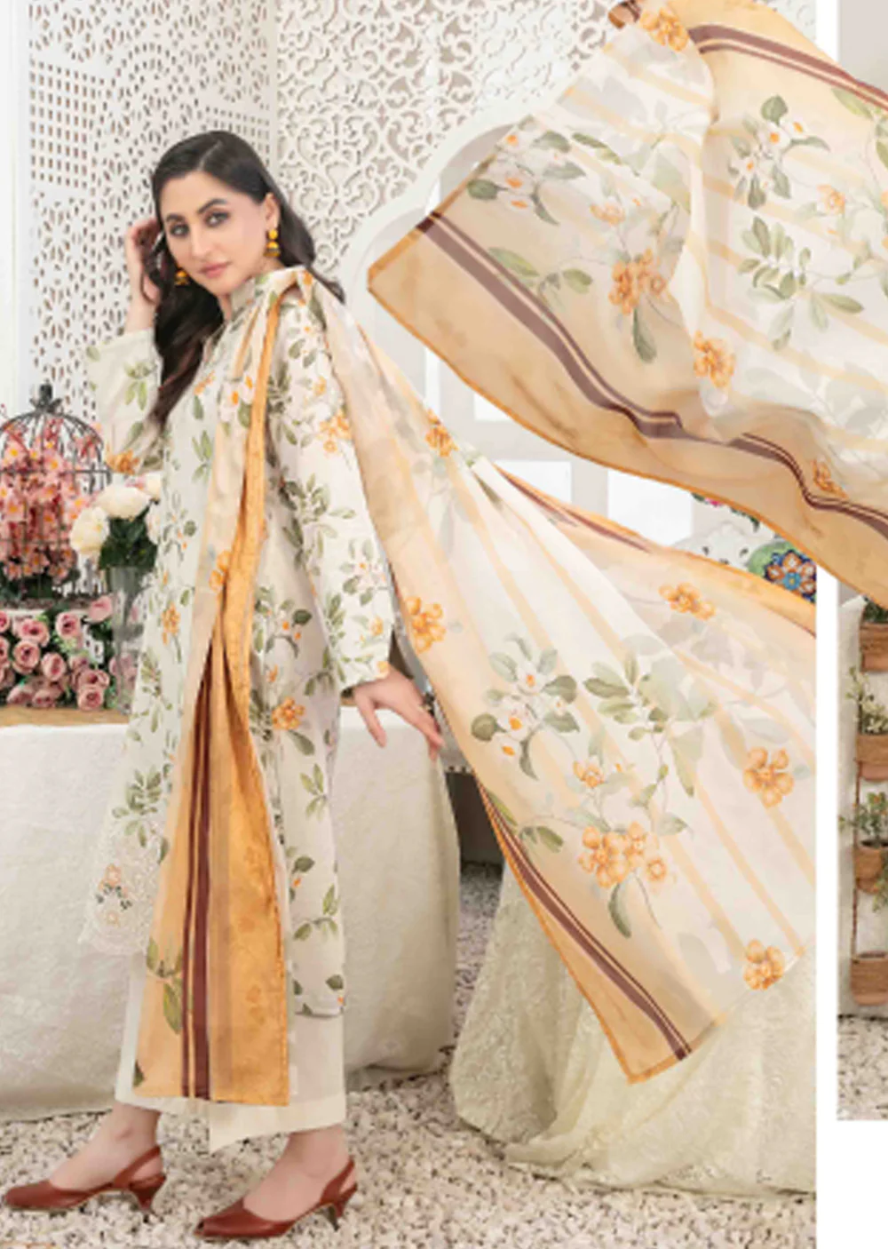 TWD-1686- Readymade  Areeba Tawakkal Lawn Suit 2025 - Image 3