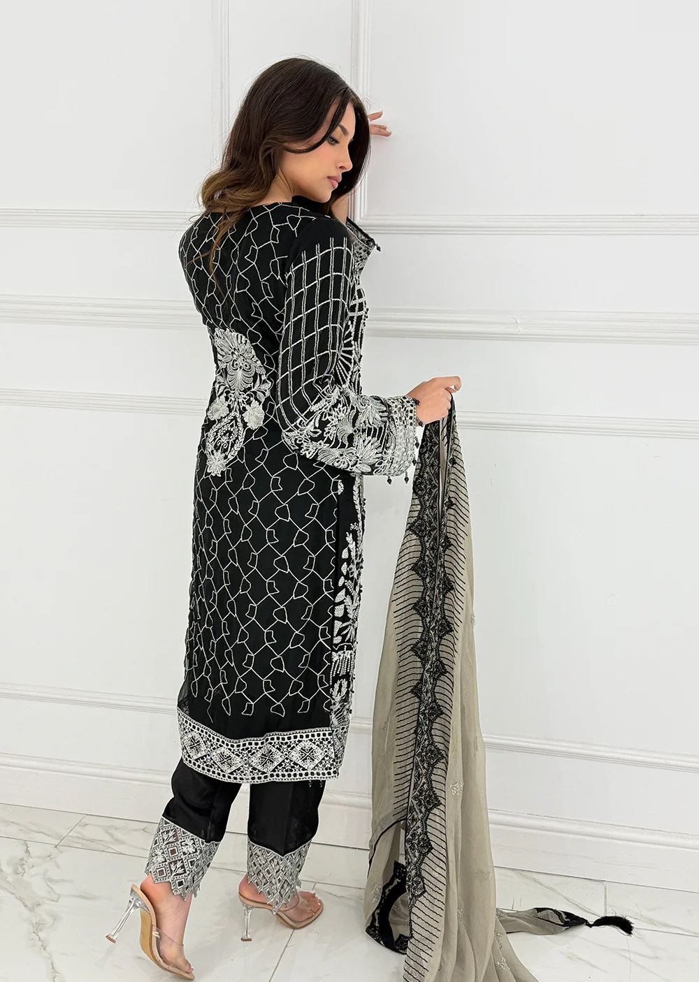 UMR902 - Black Memsaab Formal Chiffon Suit - Image 5