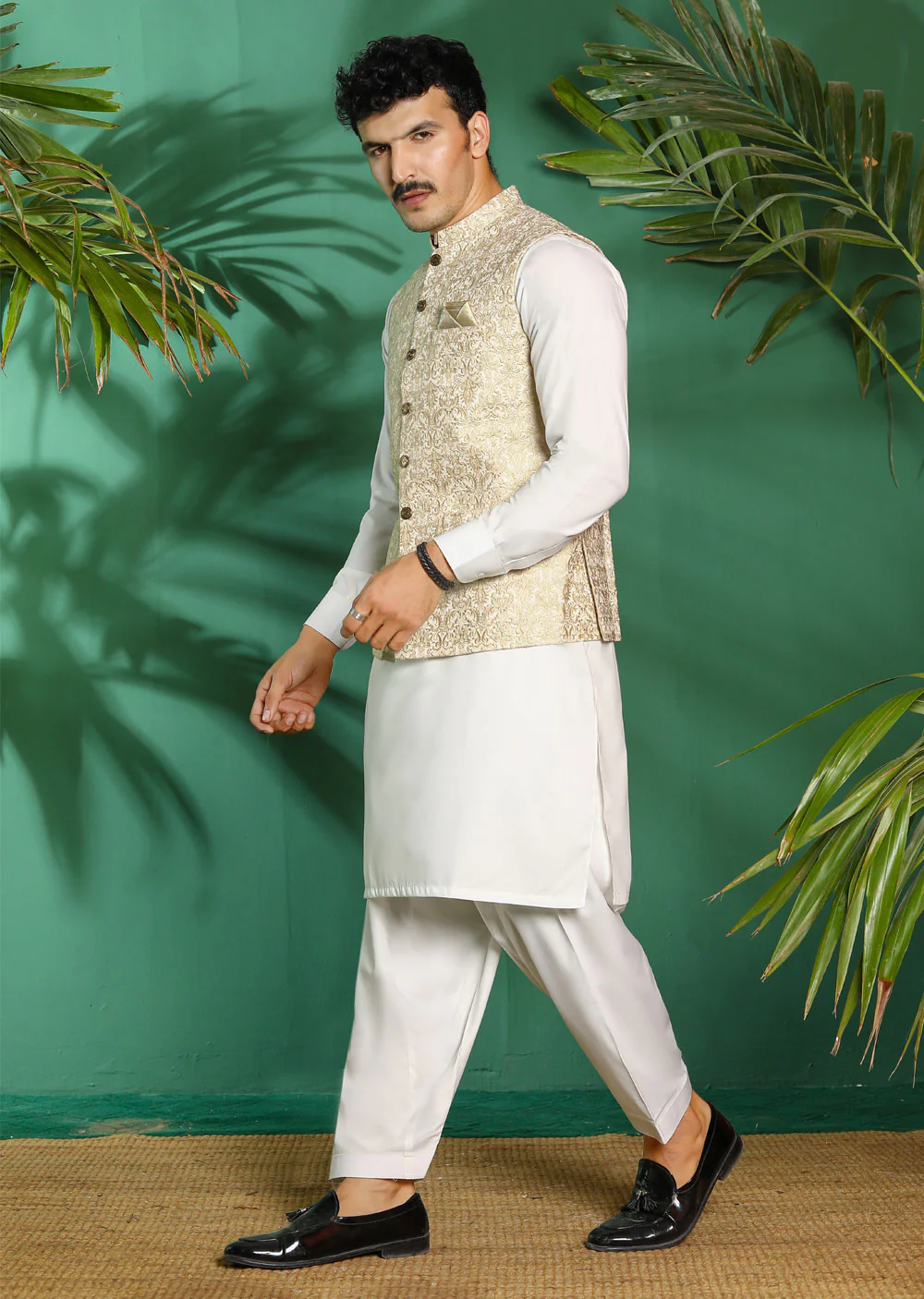 W-2012 Mens Premium White Waist Coat - Image 2