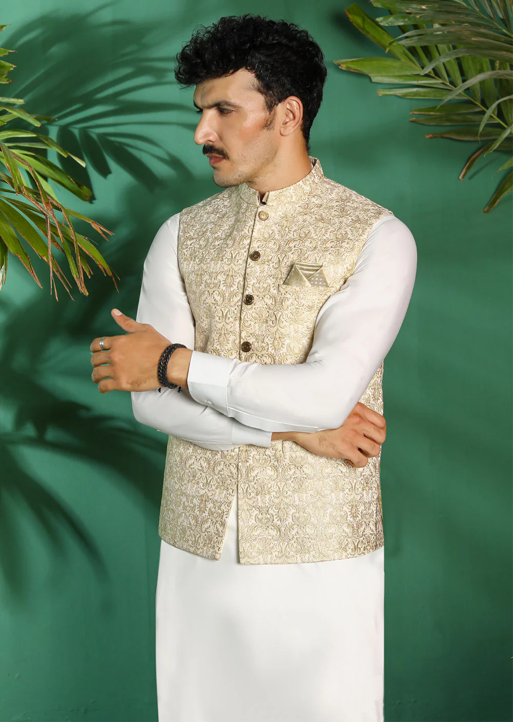 W-2012 Mens Premium White Waist Coat - Image 3