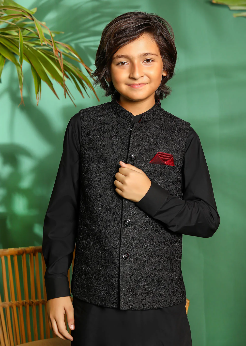 W-2011-K Boys Premium Salwar Kameez Waist Coat Set - Image 2