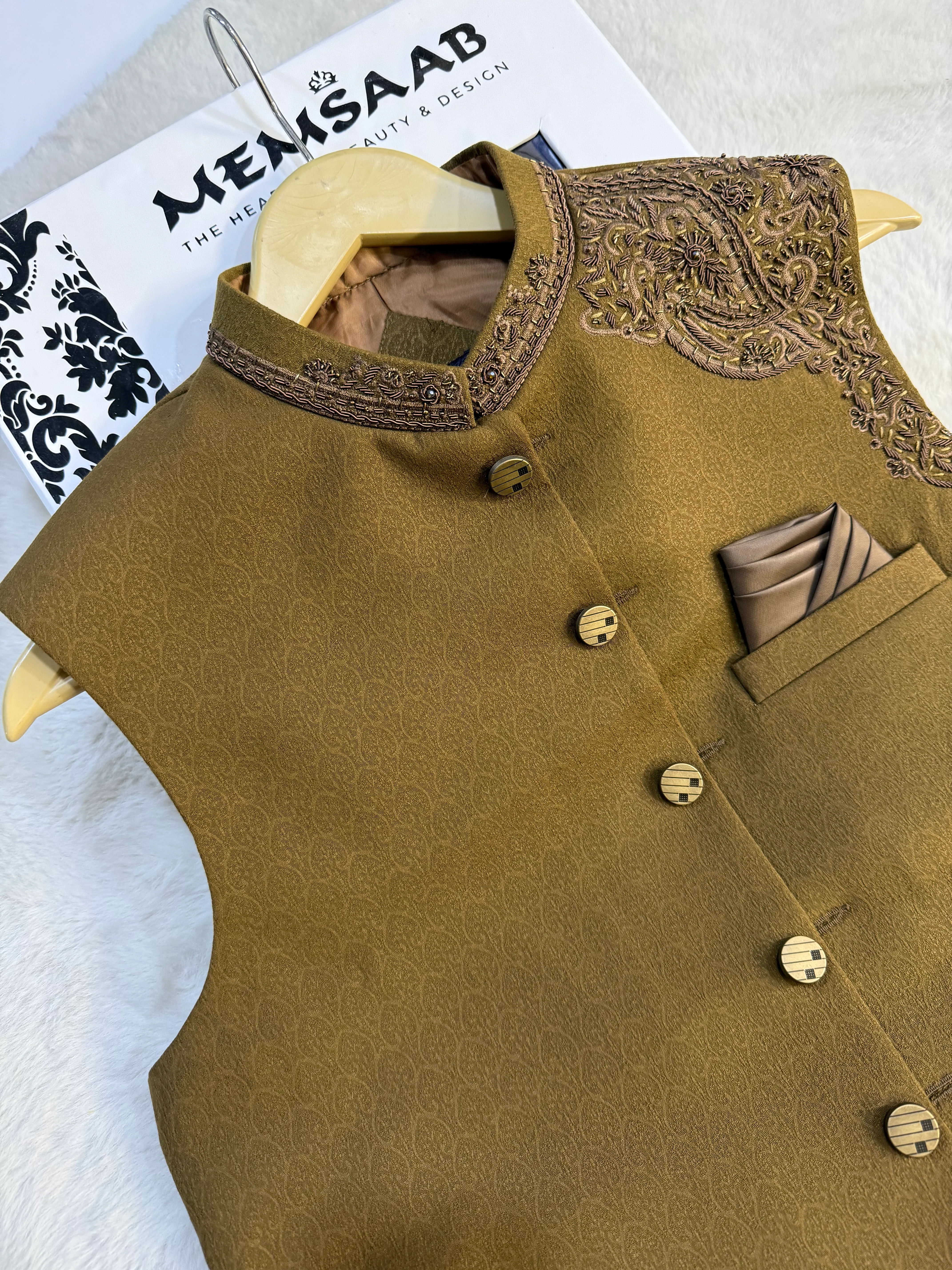 W-2755 - Dark Brown - Waistcoat Handwork - Image 2