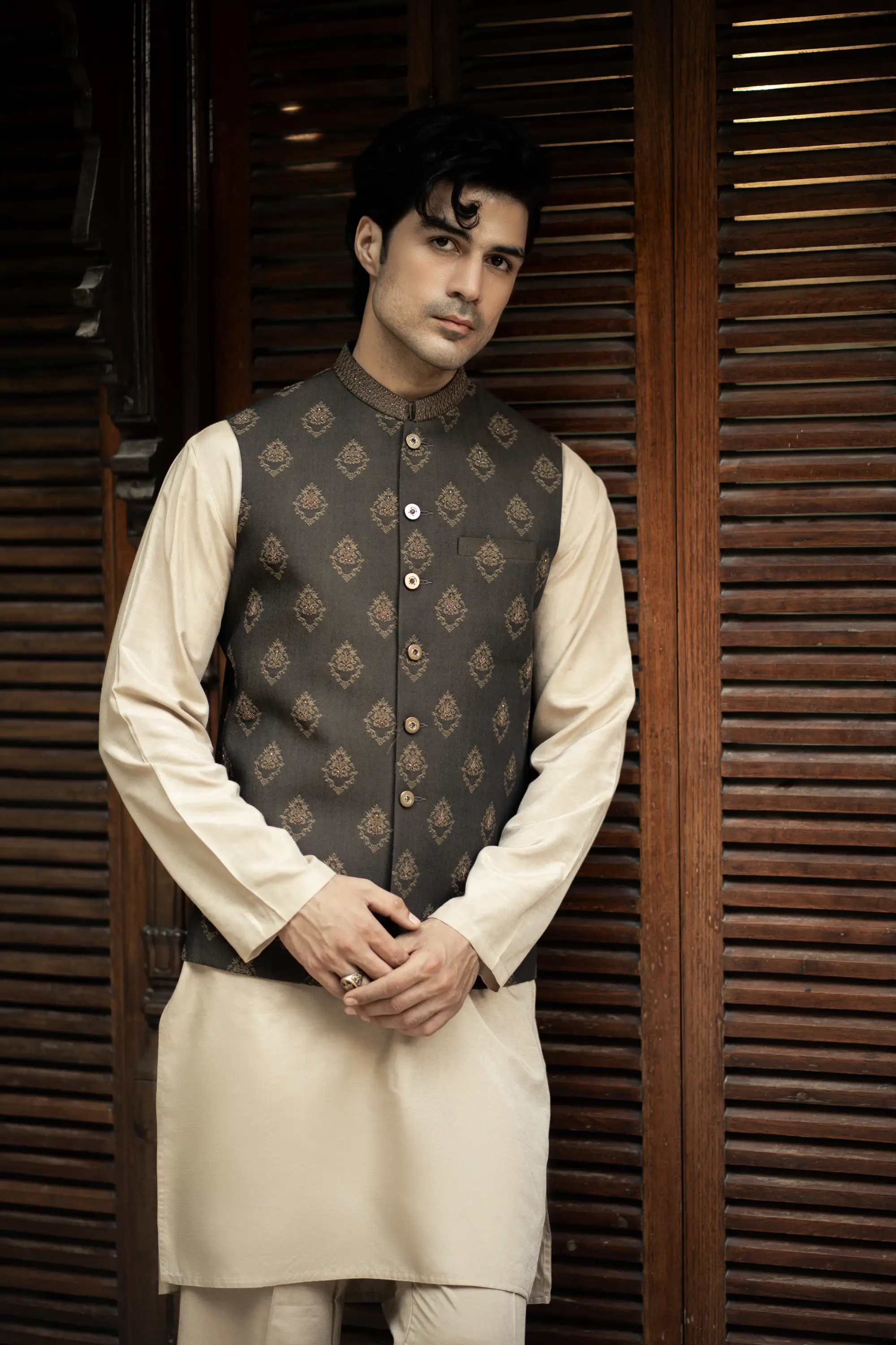 W-2891 - Readymade Jackard Self Design With Hand  Embroidery Waistcoat - Image 5