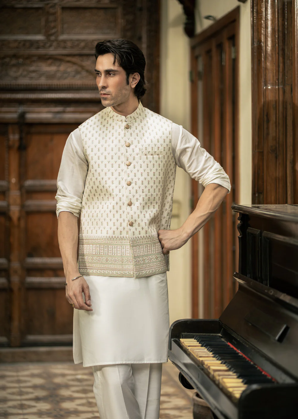W-3006 - Readymade Maysori Fabric Full Embroidery Waistcoat - Image 3