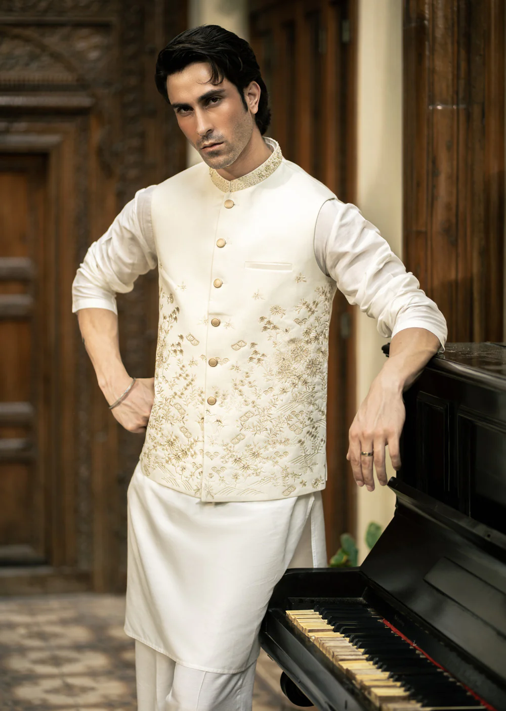 W-3013 - Readymade Maysori Fabric Full Embroidery Waistcoat - Image 4