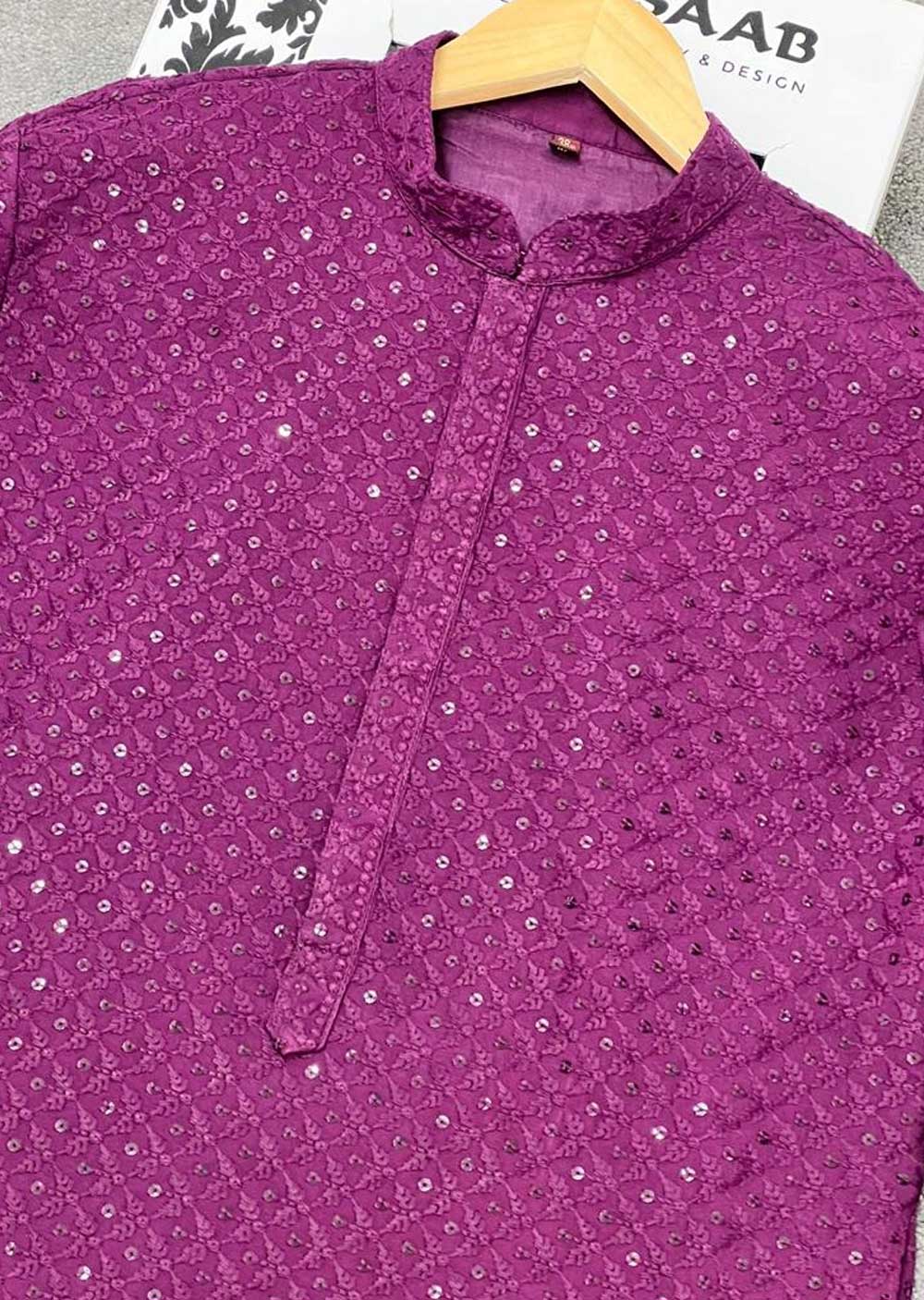 WTH15001 Purple Mens Kurta Pajama Set - Image 3