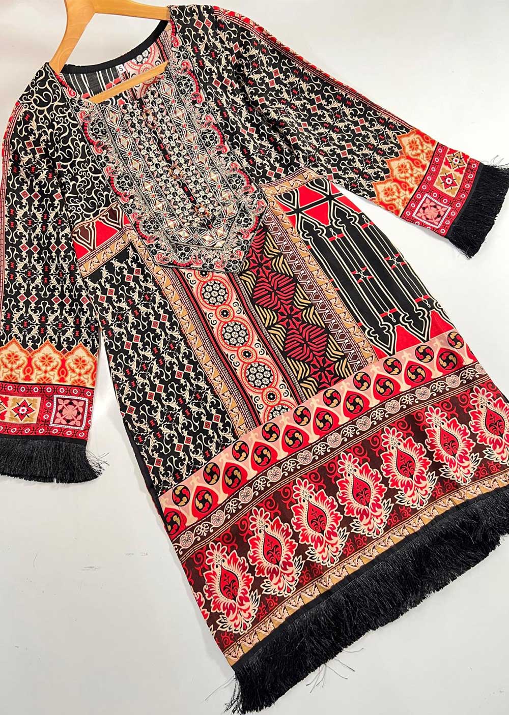 ZA908 Readymade Black/Red Viscose Kurti