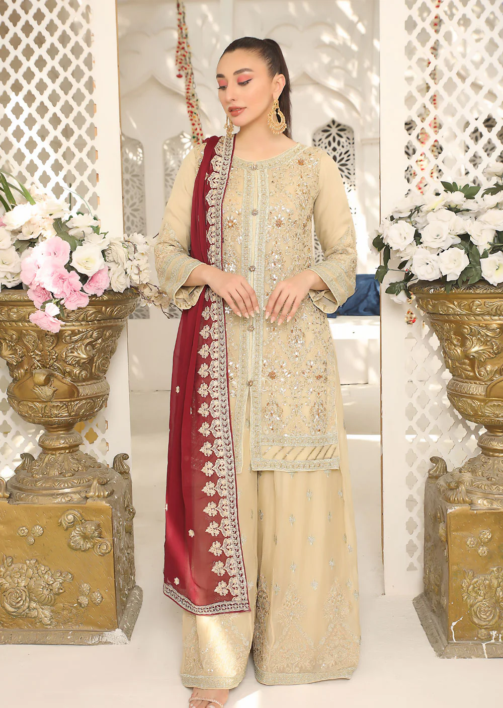 ZN1912 Gold Readymade Chiffon Suit