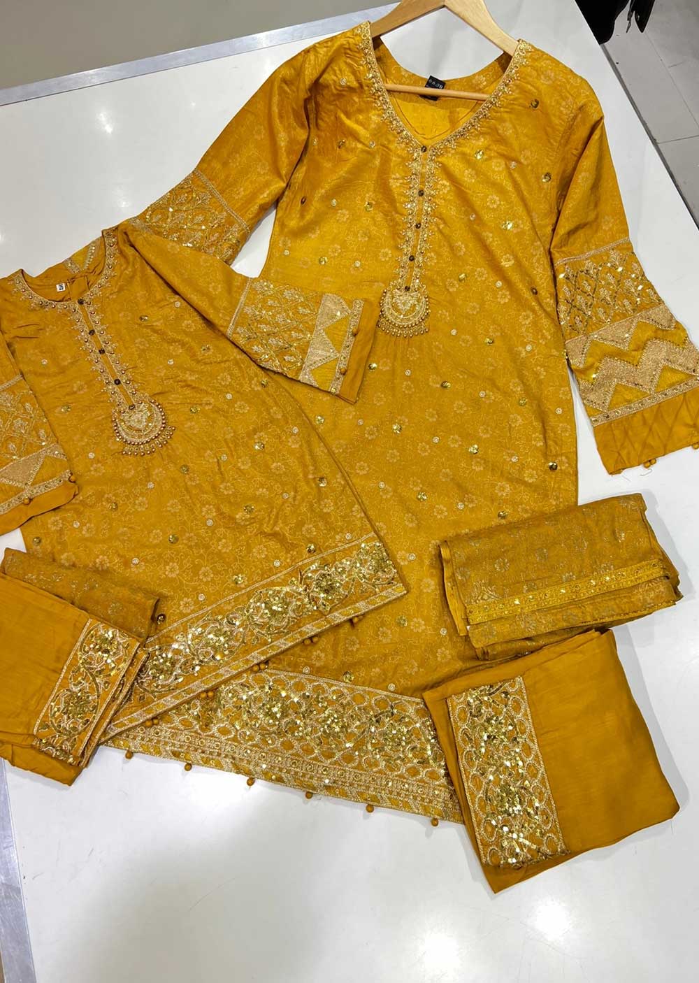 ZN2601 Orange Readymade Mother & Daughter Viscose Suit - Image 2